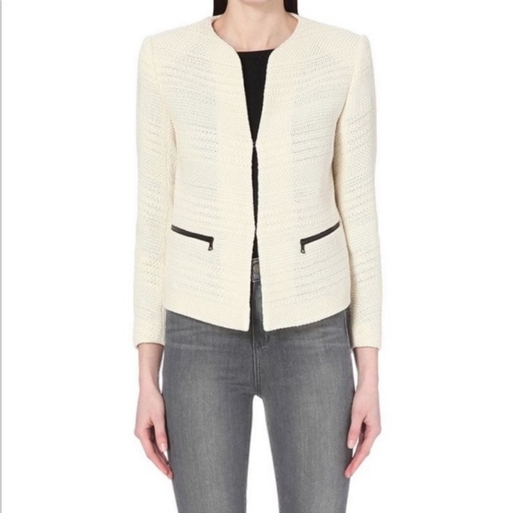 Sandro Vladia Textured Woven Cotton Blazer Jacket in Ecru - Picture 1 of 9